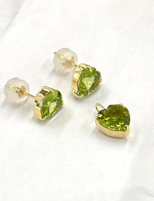 NO BRAND Heart Peridot Top Pendant & Stud Earrings (SET)
