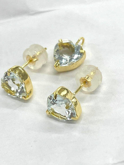 NO BRAND Heart Aquamarine Top Pendant & Stud Earrings (SET)
