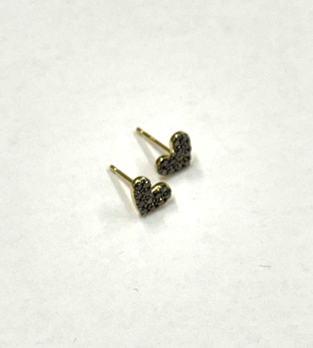 NO BRAND Heart Black Diamond Stud Earrings