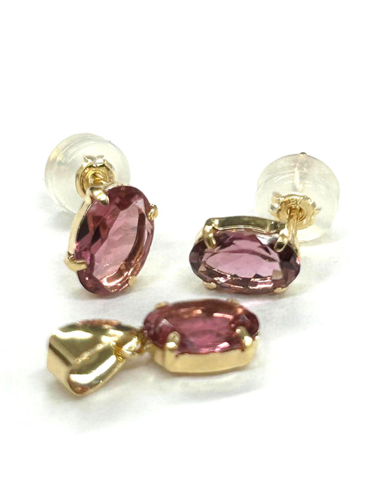 NO BRAND Pink Tourmaline Top Pendant & Stud Earrings (SET)