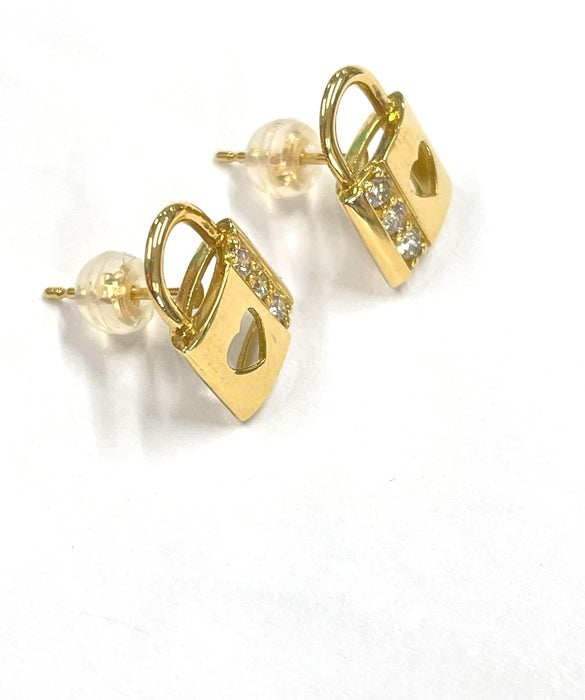 NO BRAND Heart Padlock Diamond Stud Earrings
