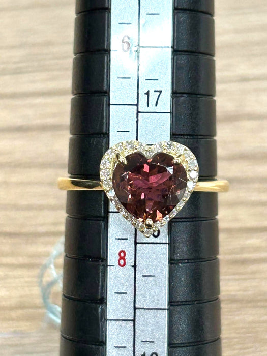 NO BRAND Heart Pink Tourmaline Diamond Ring
