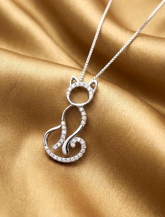 NO BRAND Cat-Shaped Diamond Necklace