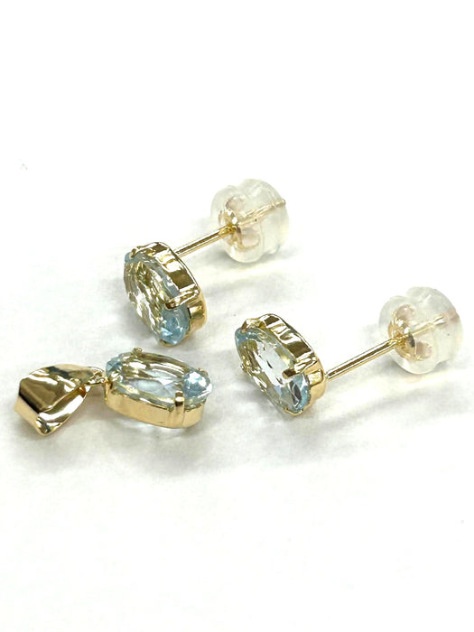 NO BRAND Aquamarine Top Pendant & Stud Earrings (SET)