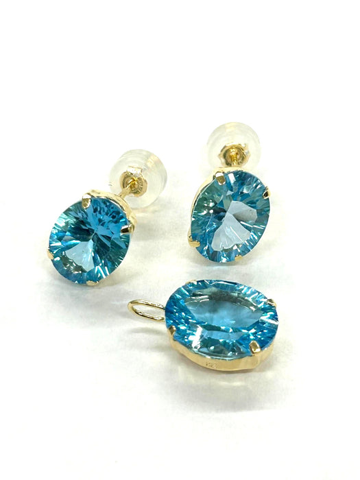 NO BRAND Swiss Blue Topaz Top Pendant & Stud Earrings (SET)