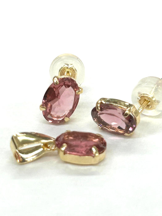 NO BRAND Pink Tourmaline Top Pendant & Stud Earrings (SET)