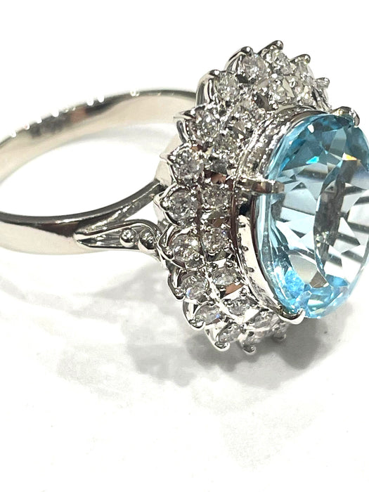NO BRAND Blue Topaz & Diamond Ring