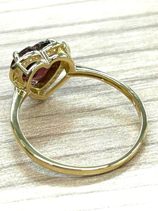 NO BRAND Heart Pink Tourmaline Diamond Ring