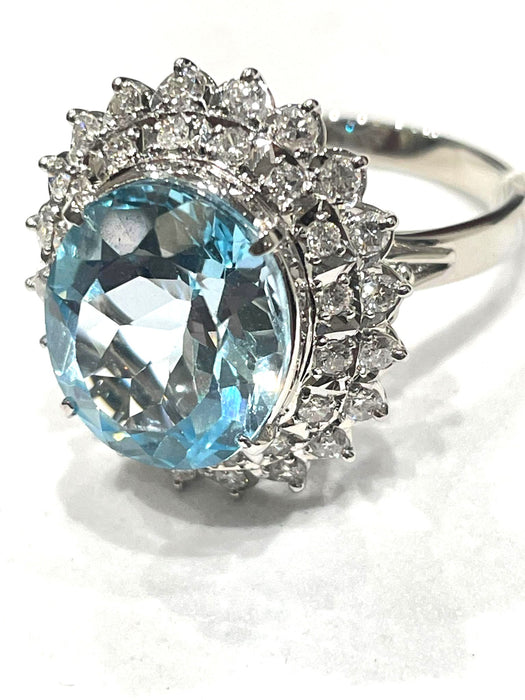 NO BRAND Blue Topaz & Diamond Ring