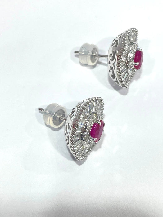 NO BRAND Ruby Burma Baguette Diamond Stud Earrings