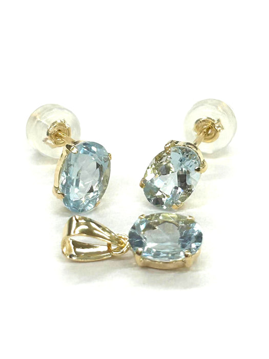 NO BRAND Aquamarine Top Pendant & Stud Earrings (SET)