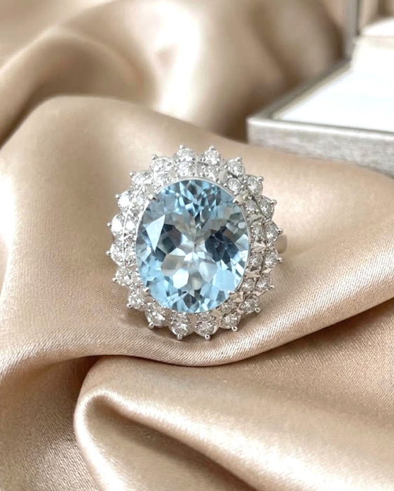 NO BRAND Blue Topaz & Diamond Ring