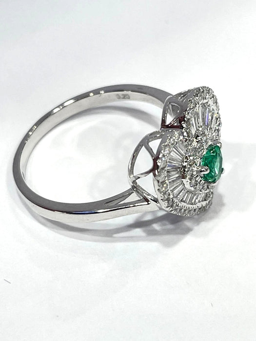 NO BRAND Heart Emerald Baguette Diamond Stud Earring Ring