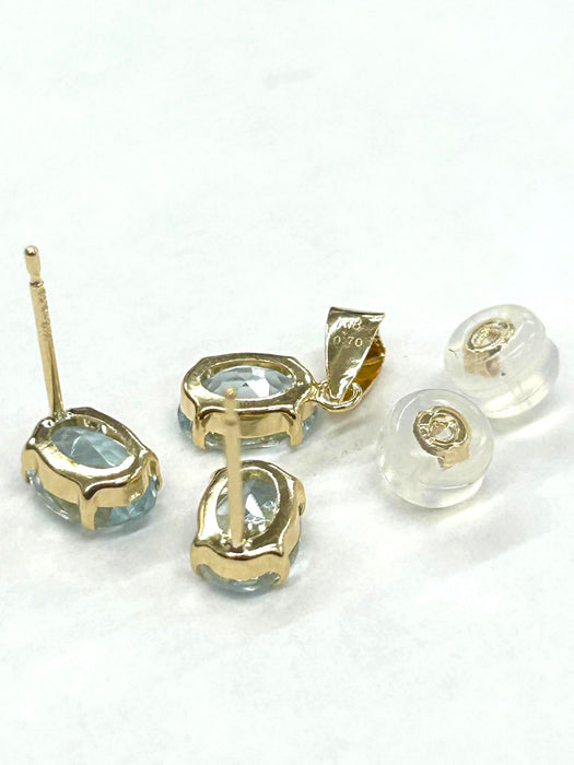 NO BRAND Aquamarine Top Pendant & Stud Earrings (SET)