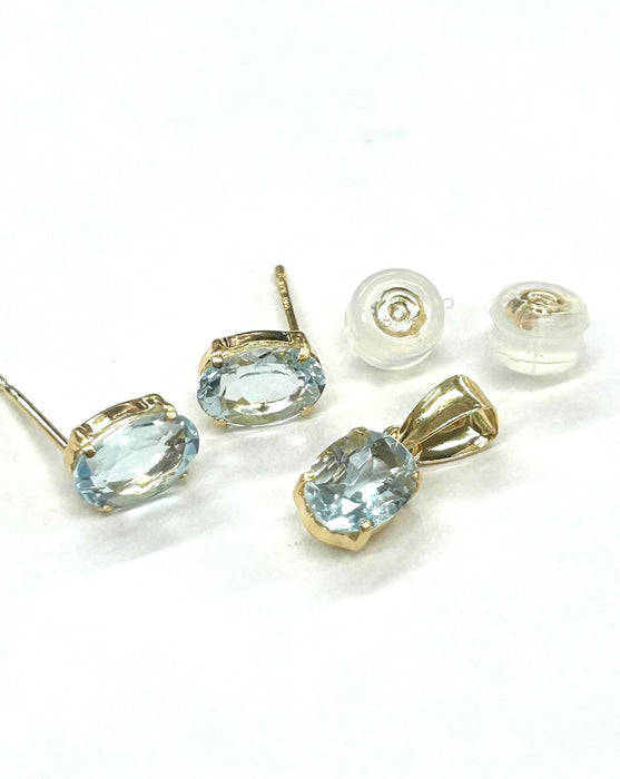 NO BRAND Aquamarine Top Pendant & Stud Earrings (SET)