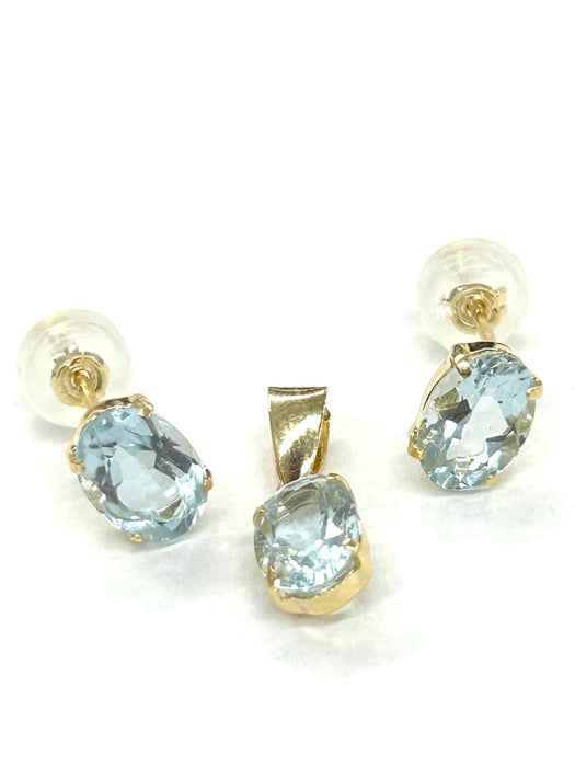 NO BRAND Aquamarine Top Pendant & Stud Earrings (SET)