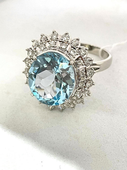 NO BRAND Blue Topaz & Diamond Ring