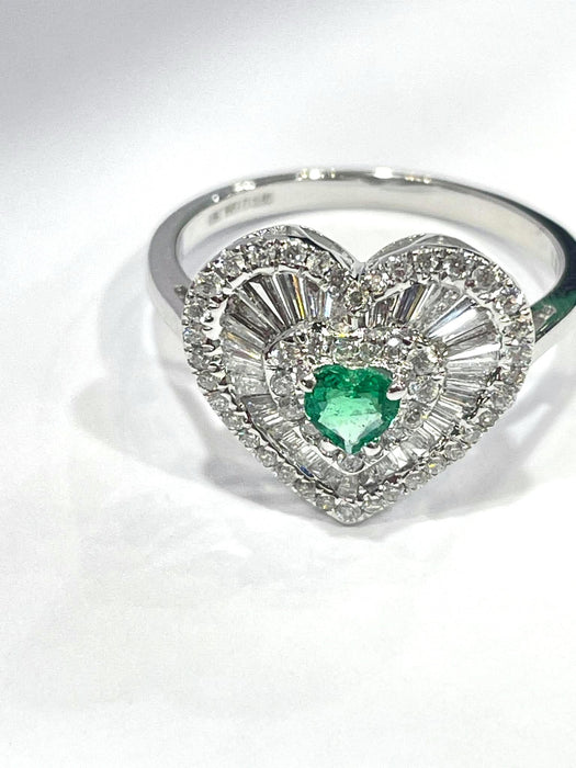 NO BRAND Heart Emerald Baguette Diamond Stud Earring Ring