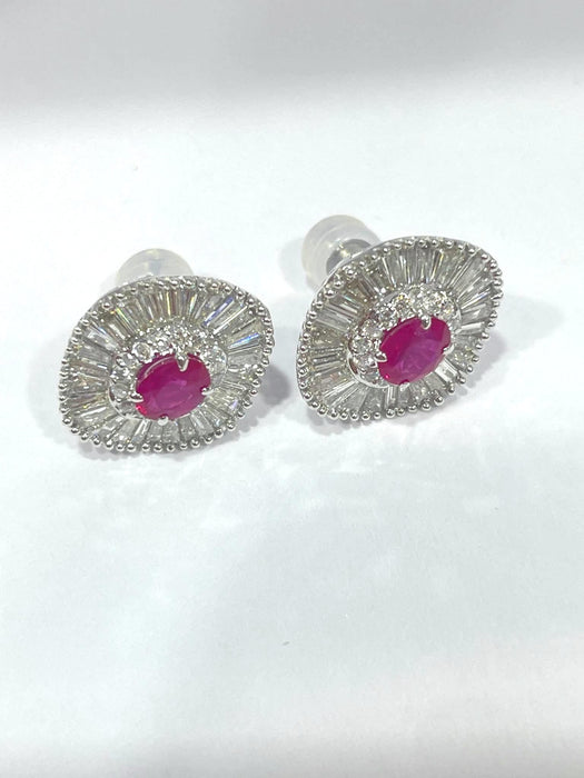 NO BRAND Ruby Burma Baguette Diamond Stud Earrings
