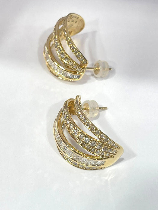 NO BRAND Baguette & Cluster Diamond Stud Earrings
