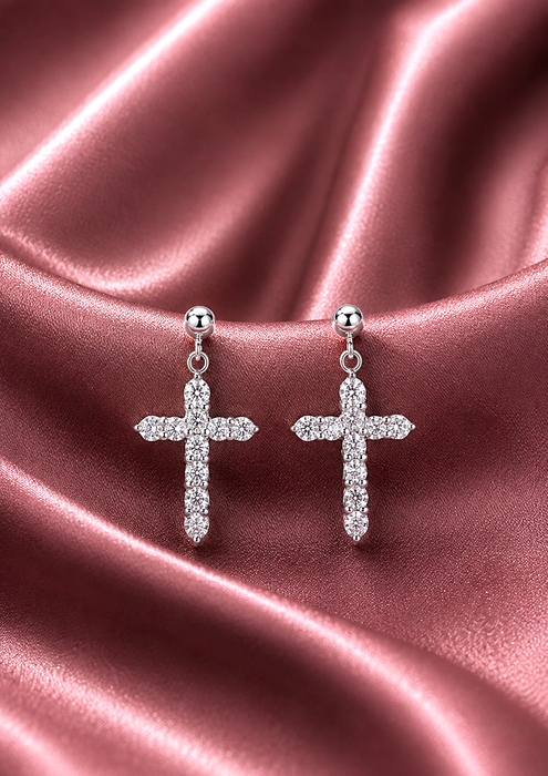 NO BRAND Cross Diamond Dangling Earrings
