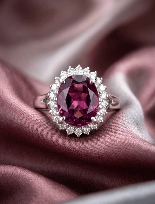 NO BRAND Rhodolite Garnet & Diamond Ring