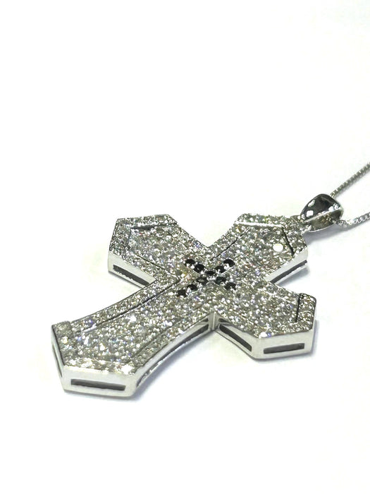 NO BRAND Cross Black & White Diamond Necklace