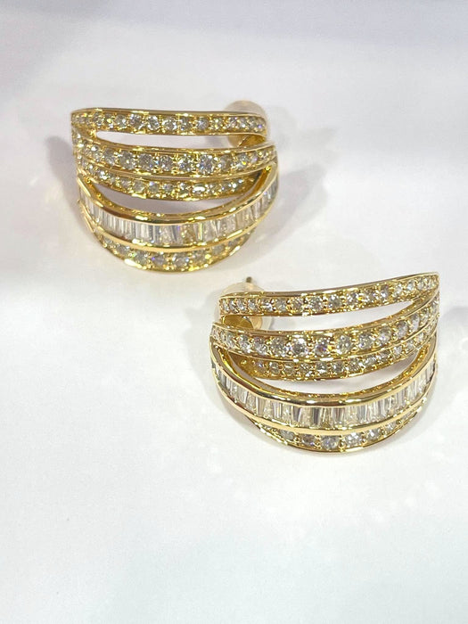 NO BRAND Baguette & Cluster Diamond Stud Earrings