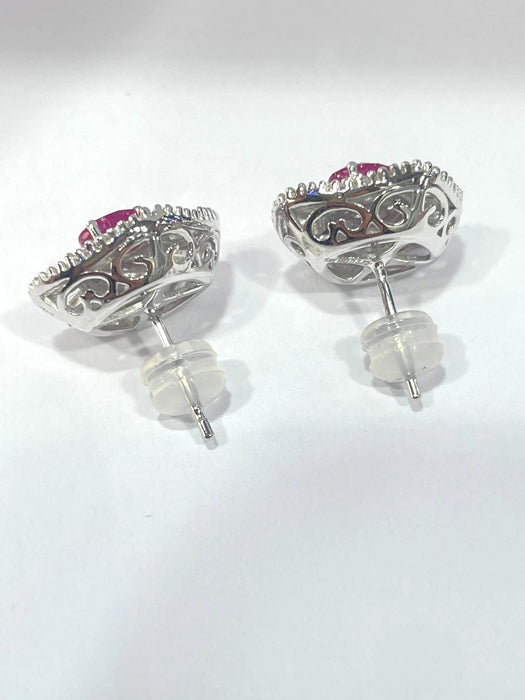 NO BRAND Ruby Burma Baguette Diamond Stud Earrings