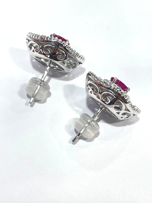 NO BRAND Ruby Burma Baguette Diamond Stud Earrings