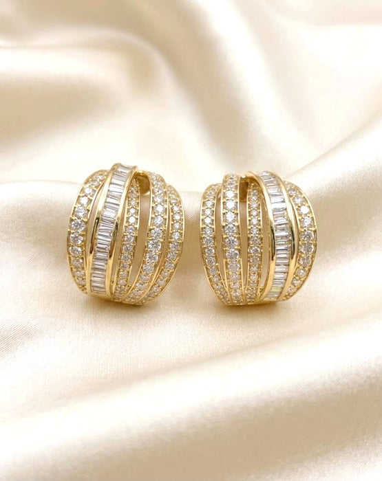 NO BRAND Baguette & Cluster Diamond Stud Earrings