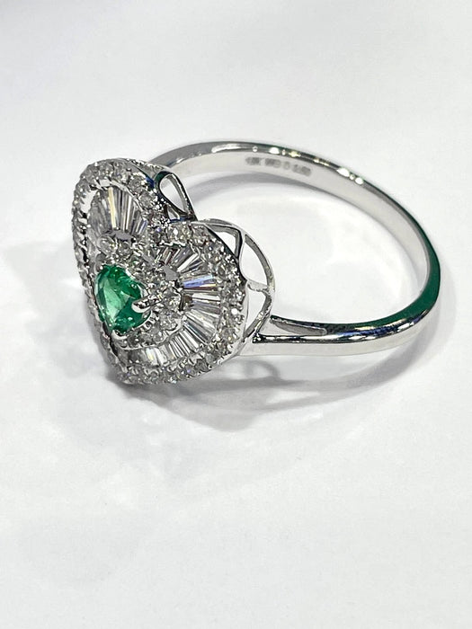 NO BRAND Heart Emerald Baguette Diamond Stud Earring Ring