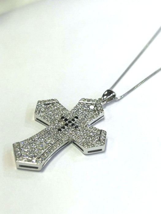 NO BRAND Cross Black & White Diamond Necklace