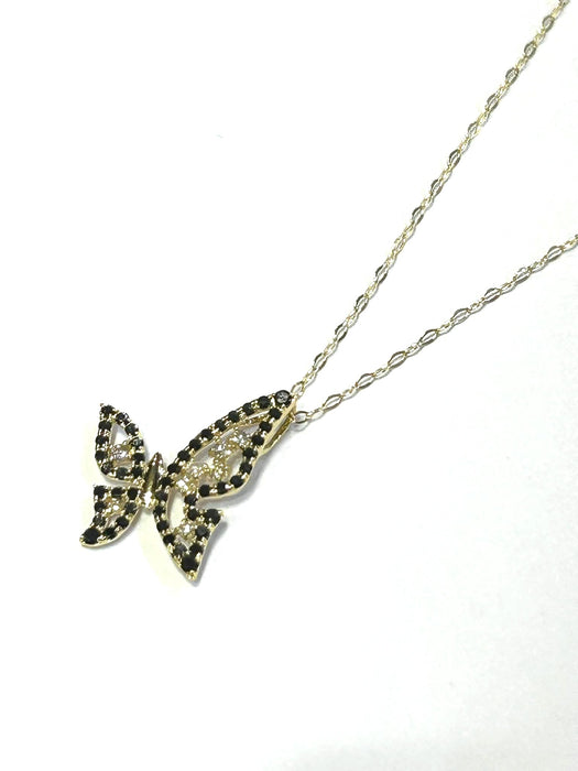 NO BRAND Butterfly Black & White Diamond Necklace