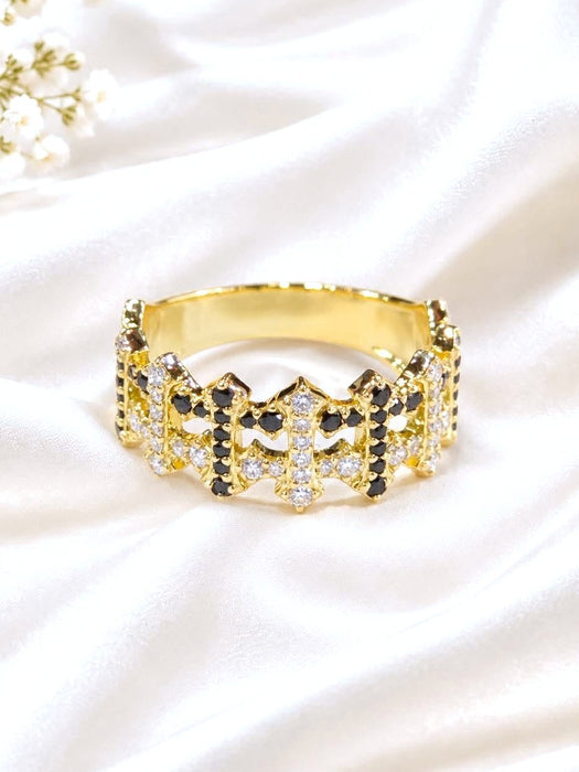 NO BRAND White & Black Cluster Diamond Ring