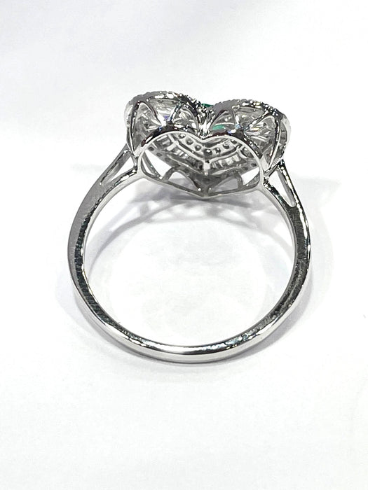 NO BRAND Heart Emerald Baguette Diamond Stud Earring Ring