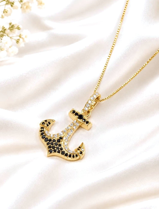 NO BRAND Anchor Black & White Diamond Necklace