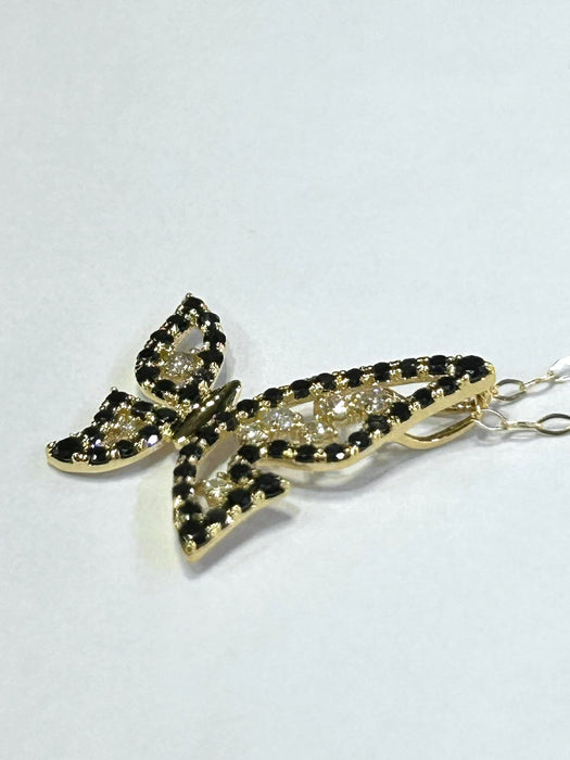 NO BRAND Butterfly Black & White Diamond Necklace