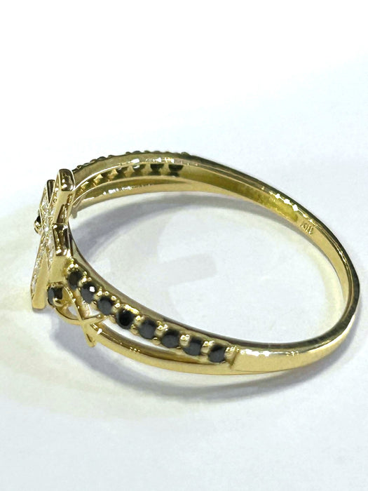 NO BRAND Cross & Fish Black & White Diamond Ring
