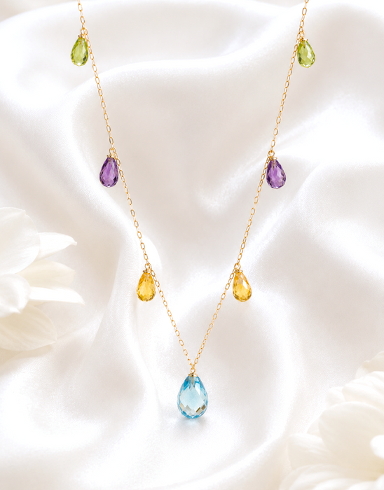 NO BRAND Multicolor Pear Shape Station Necklace