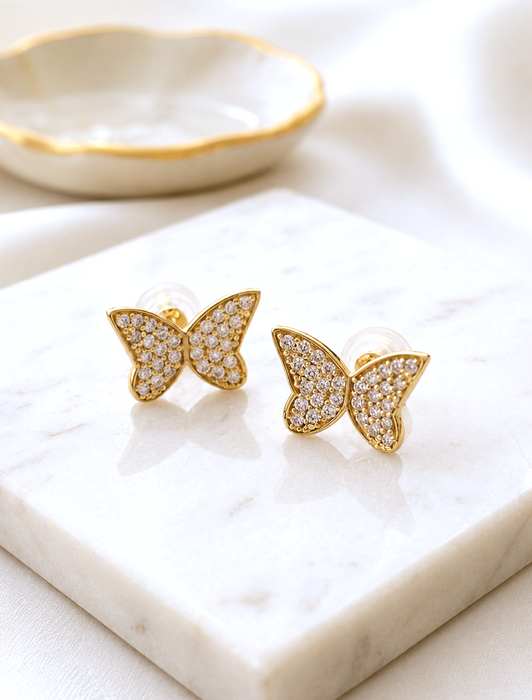 NO BRAND Butterfly Diamond Stud Earrings