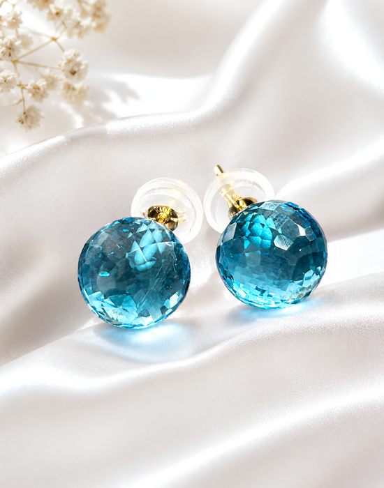 NO BRAND Swiss Blue Topaz Stud Earrings