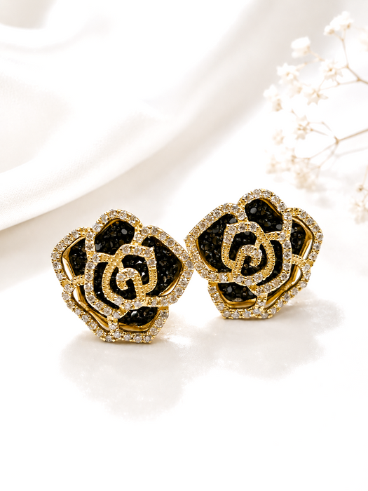 NO BRAND Camelia Black Diamond Earrings