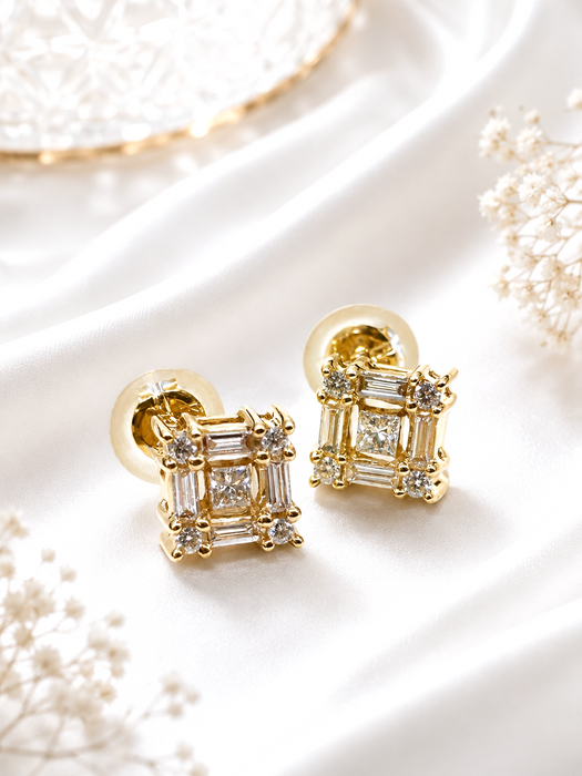 NO BRAND Square Baguette Diamond Earrings