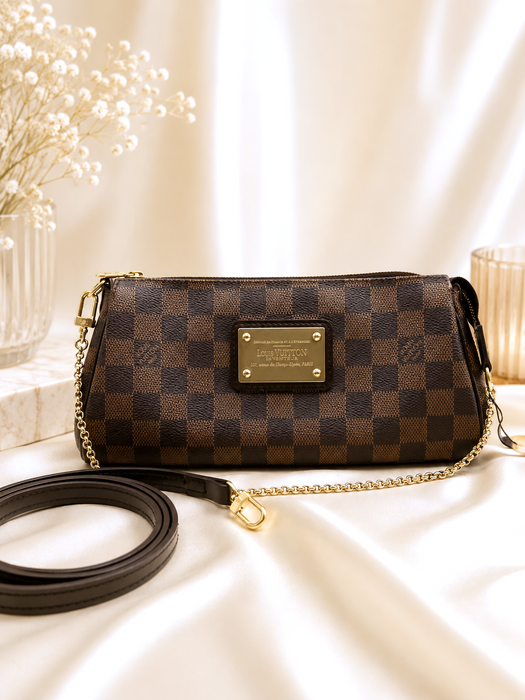 LOUIS VUITTON Eva Damier Ebene Clutch Shoulder Bag