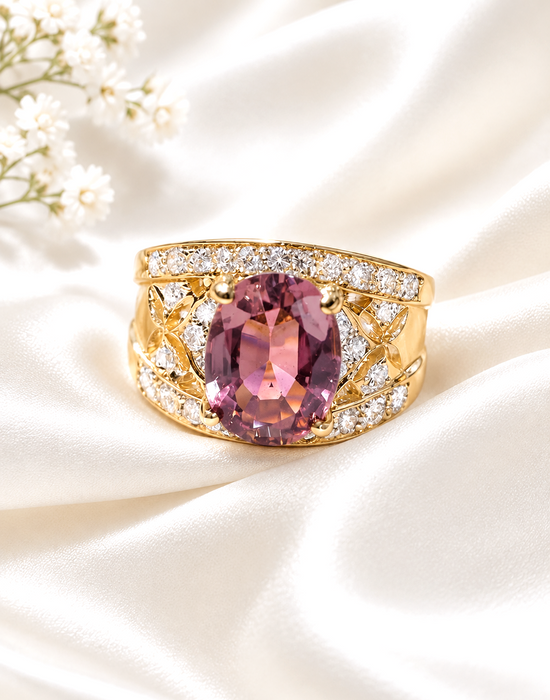 NO BRAND Pink Tourmaline Diamond Ring
