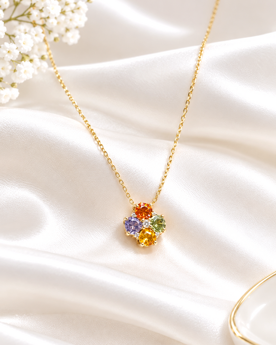 NO BRAND Clover Multicolor Sapphire & Diamond Necklace