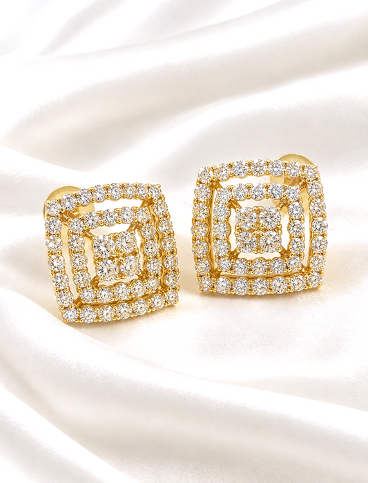 NO BRAND Square Cluster Diamond Stud Earrings