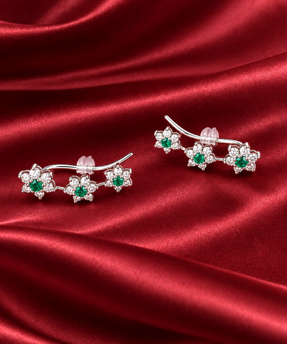 NO BRAND Rositas Emerald & Diamond Hook Earrings