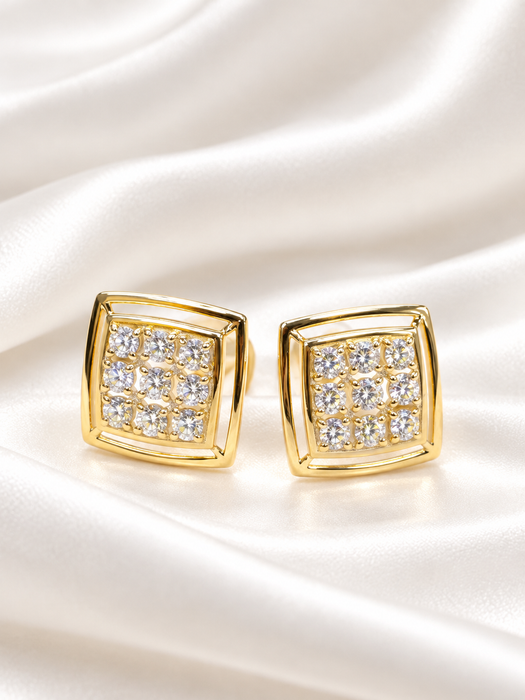 NO BRAND Square Cluster Diamond stud EarringS